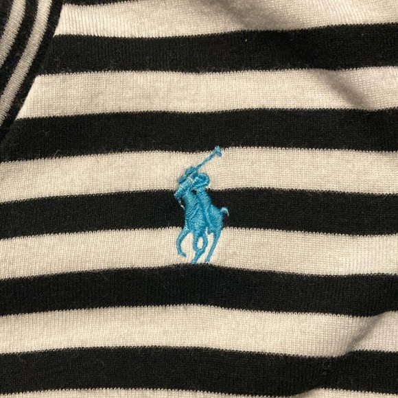 Ralph Lauren black and white striped tee with blue logo. - Picture 4 of 5